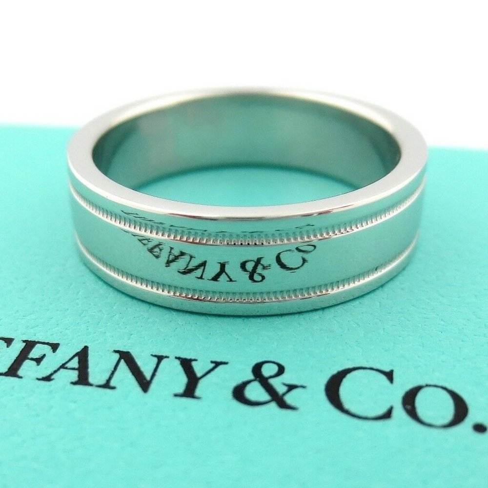 Platinum Flat Double Milgrain Wedding Band 6mm